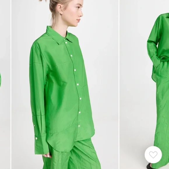 Frame The Oversized Linear Lace Shirt In Bright Peridot Green NWT
